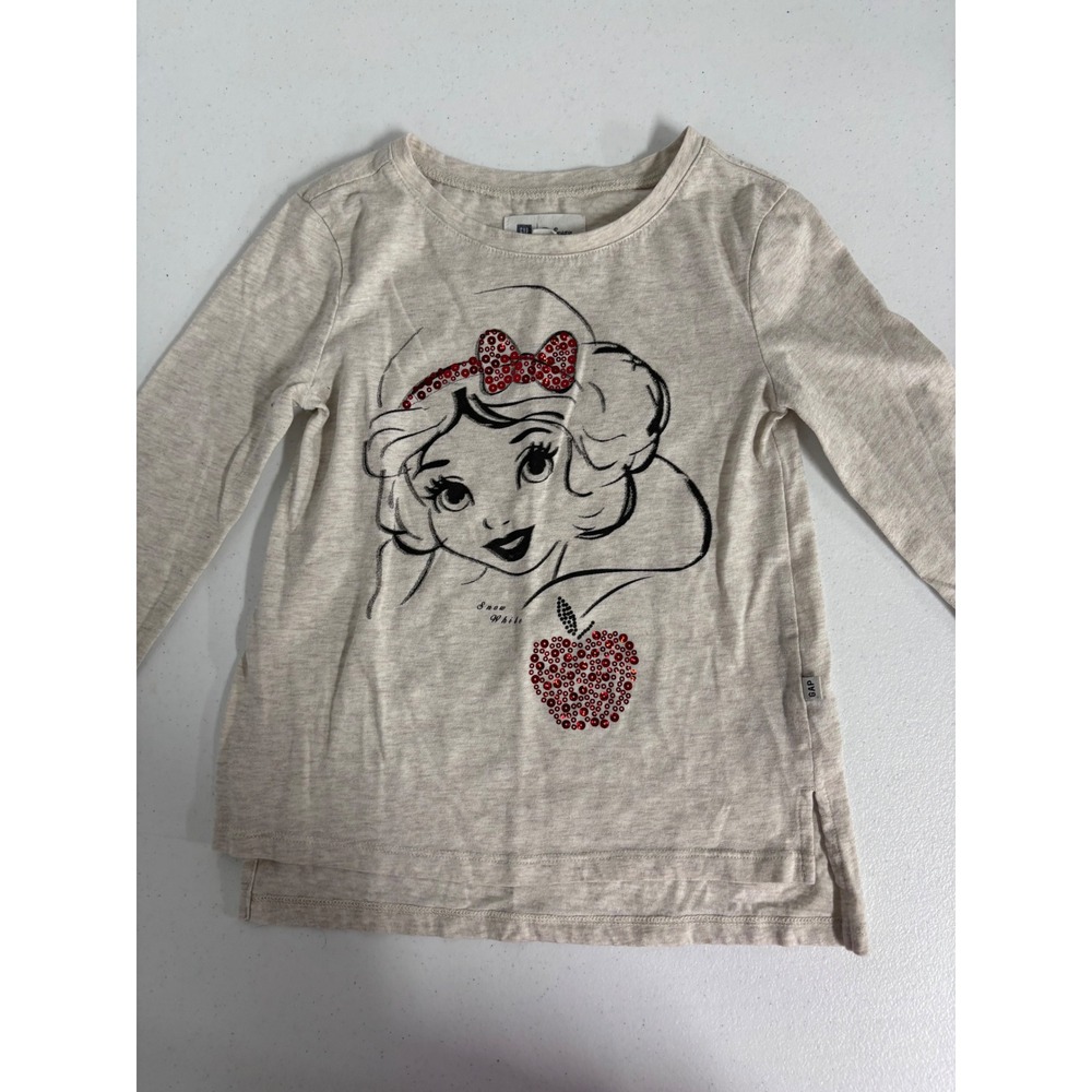 Gap Kids Disney Snow White Long Sleeve Sequin Graphic Tee Beige Size S 6-7